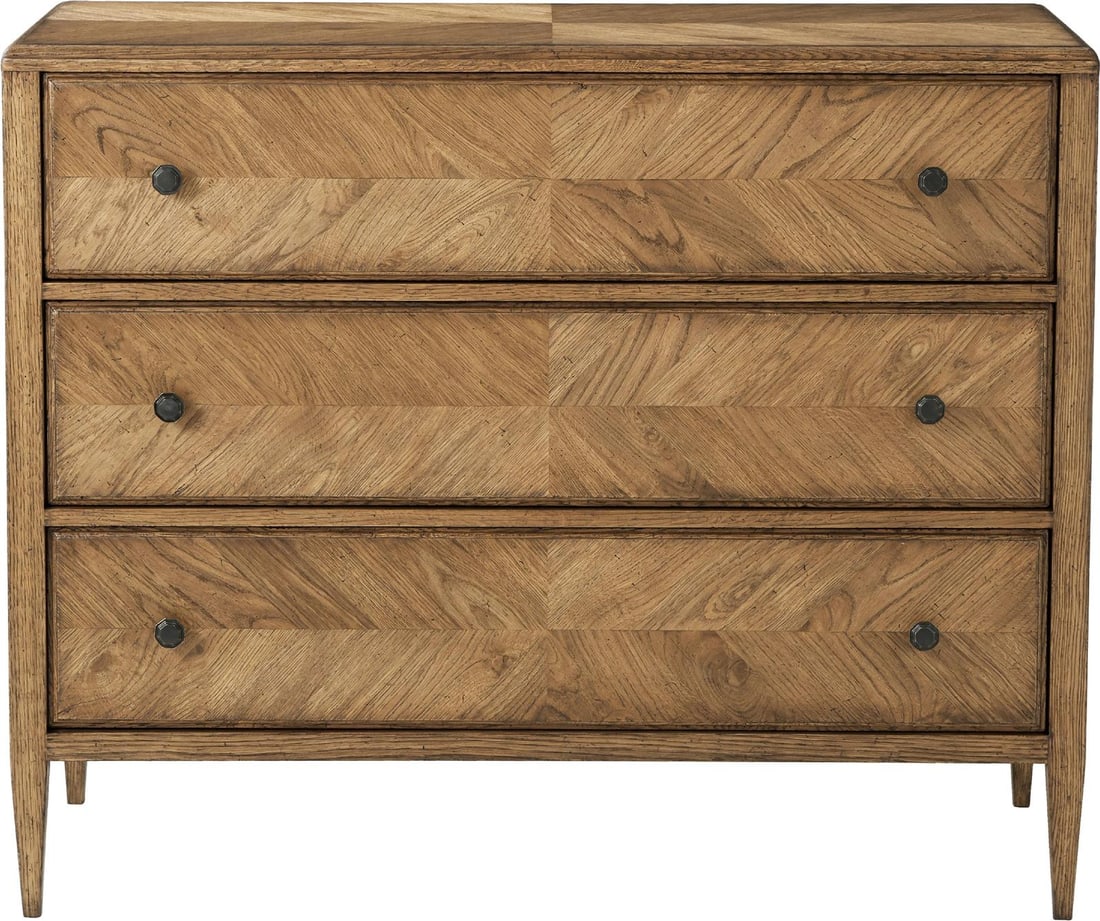 Theodore Alexander Nova Dawn Finish Chest of Drawers Aluminum Oak Veneer 37.75H: Theodore Alexander Nova Dawn Finish Chest of Drawers Aluminum Oak Veneer 37.75H Introducing the Theodore Alexander Dawn Finish Chest, a stunning addition to any bedroom or living space. This chest of 