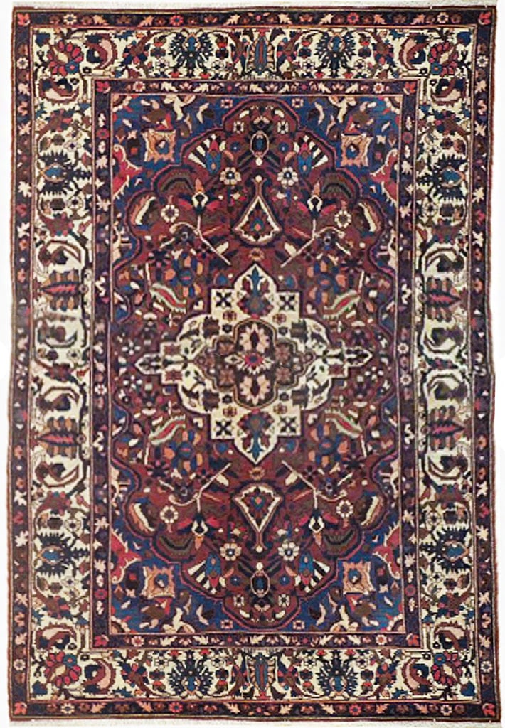 5.7 x 10 Ivory Semi Antique Bakhtiari Rug Handwoven Persian Wool (1 of 5)