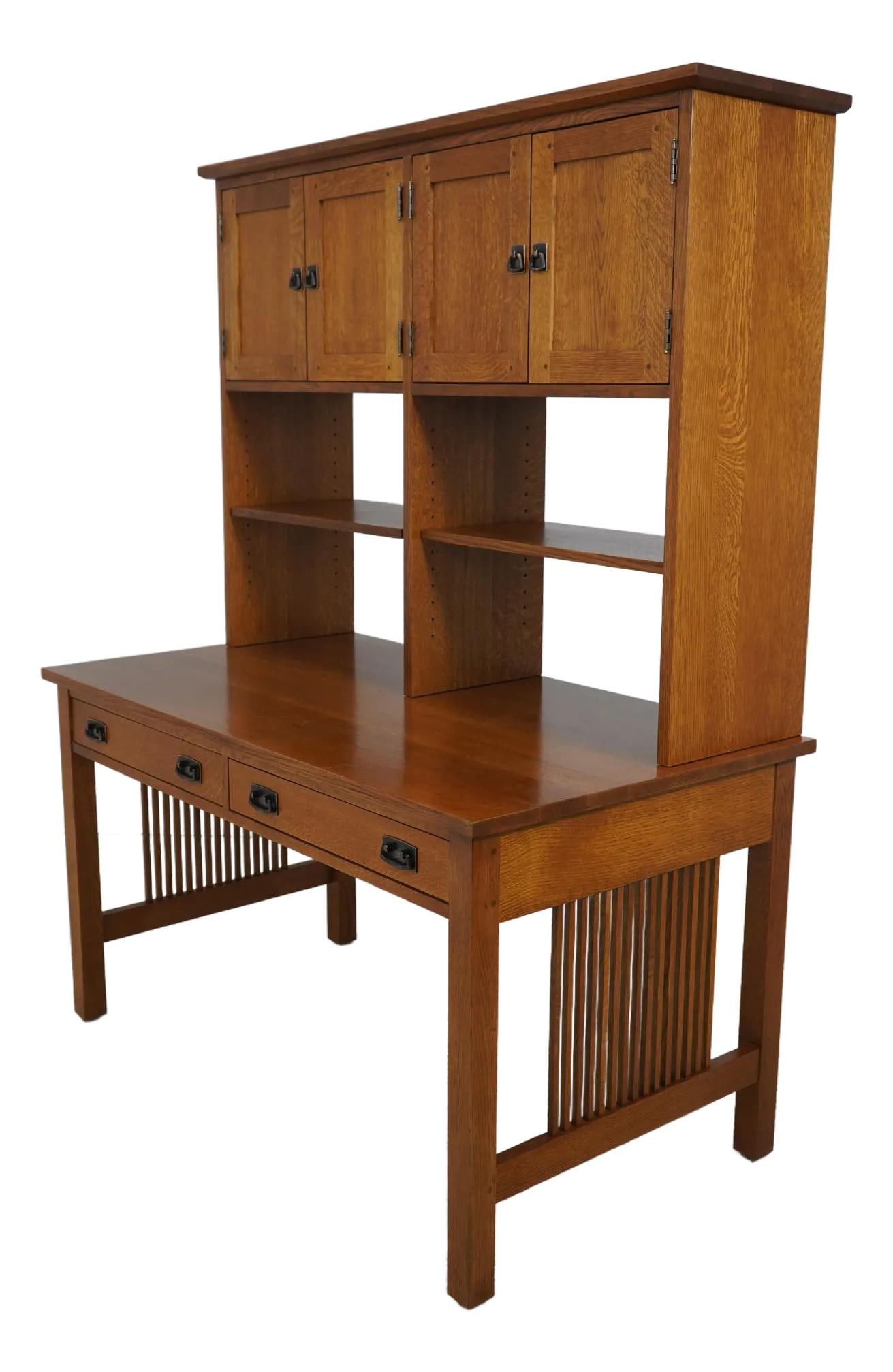 Stickley Mission Oak Desk with Hutch Arts & Crafts Style: Stickley Mission Oak Desk with Hutch Arts & Crafts Style This Stickley Mission Oak Computer Desk with Hutch Top is a classic piece representative of the Arts & Crafts style, constructed around 1997. I