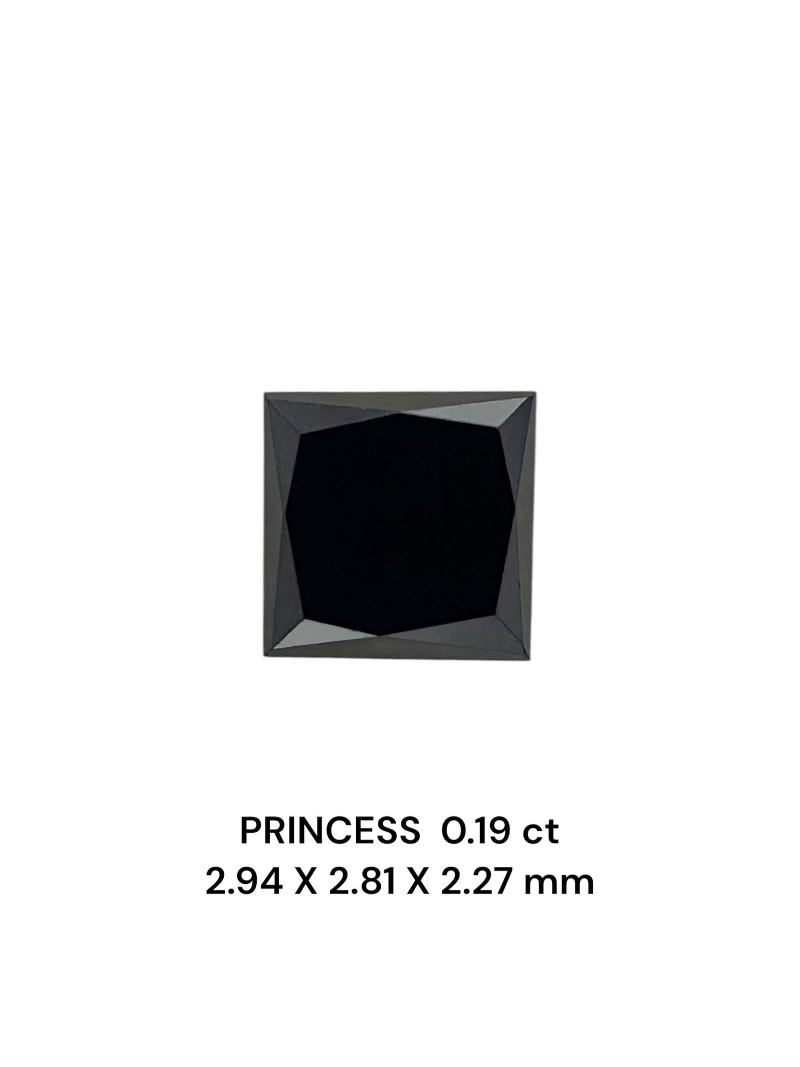 Loose Diamond - PRINCESS 0.19ct Fancy Black VVS2: Loose Diamond - PRINCESS 0.19ct Fancy Black VVS2 Source: Natural Shape: PRINCESS Carats: 0.19 Color: Fancy Black Certification: NONE PLEASE NOTE: Framed, Large, or heavy items do not have shipping cos