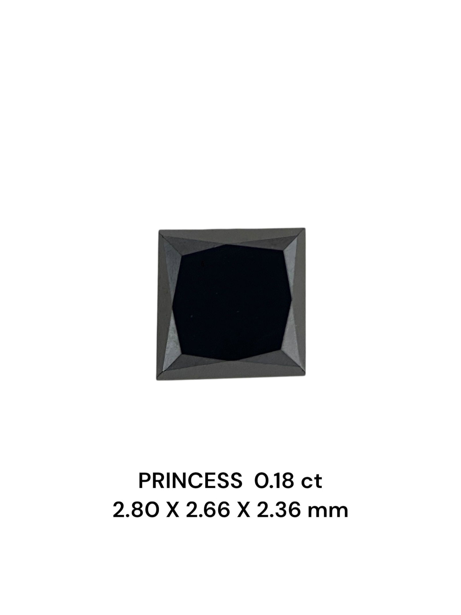 Loose Diamond - PRINCESS 0.18ct Fancy Black VVS2: Loose Diamond - PRINCESS 0.18ct Fancy Black VVS2 Source: Natural Shape: PRINCESS Carats: 0.18 Color: Fancy Black Certification: NONE PLEASE NOTE: Framed, Large, or heavy items do not have shipping cos