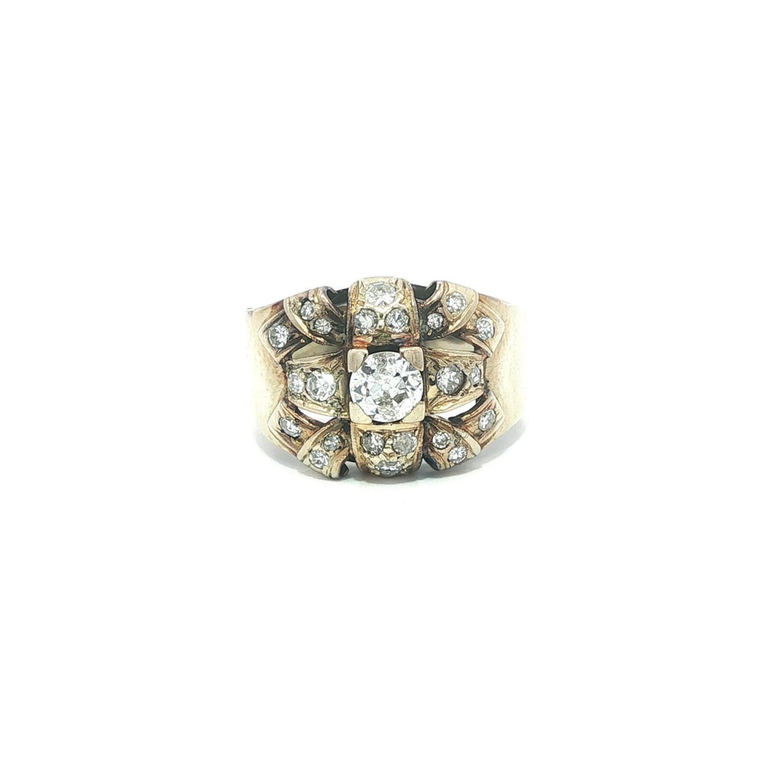 Wide Band Antique Ring with 0.75ctw Old Mine European Cut Diamonds in White Gold (1 of 15)