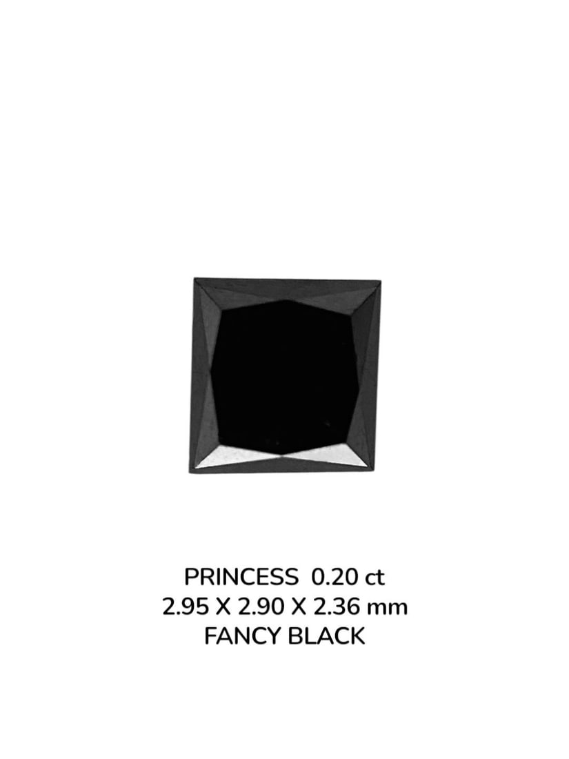Loose Diamond - PRINCESS 0.2ct Fancy Black VVS2: Loose Diamond - PRINCESS 0.2ct Fancy Black VVS2 Source: Natural Shape: PRINCESS Carats: 0.2 Color: Fancy Black Certification: NONE PLEASE NOTE: Framed, Large, or heavy items do not have shipping costs