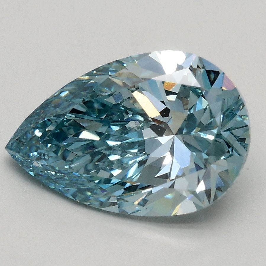 Loose Diamond - PEAR 1.8ct Fancy Vivid Greenish Blue VS1: Loose Diamond - PEAR 1.8ct Fancy Vivid Greenish Blue VS1 Source: This is a real non-mined Diamond that has been grown in a lab Shape: PEAR Carats: 1.8 Color: Fancy Vivid Greenish Blue Certification: I