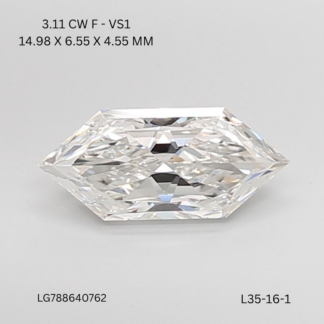 Loose Diamond - HEXAGONAL 3.11ct F VS1: Loose Diamond - HEXAGONAL 3.11ct F VS1 Source: This is a real non-mined Diamond that has been grown in a lab Shape: HEXAGONAL Carats: 3.11 Color: F Clarity: VS1 Certification: IGI Video: