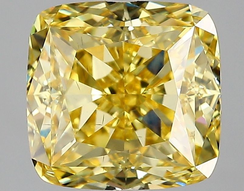 Loose Diamond - CUSHION MODIFIED 5.02ct Fancy Vivid Yellow VS2: Loose Diamond - CUSHION MODIFIED 5.02ct Fancy Vivid Yellow VS2 Source: This is a real non-mined Diamond that has been grown in a lab Shape: CUSHION MODIFIED Carats: 5.02 Color: Fancy Vivid Yellow Cert