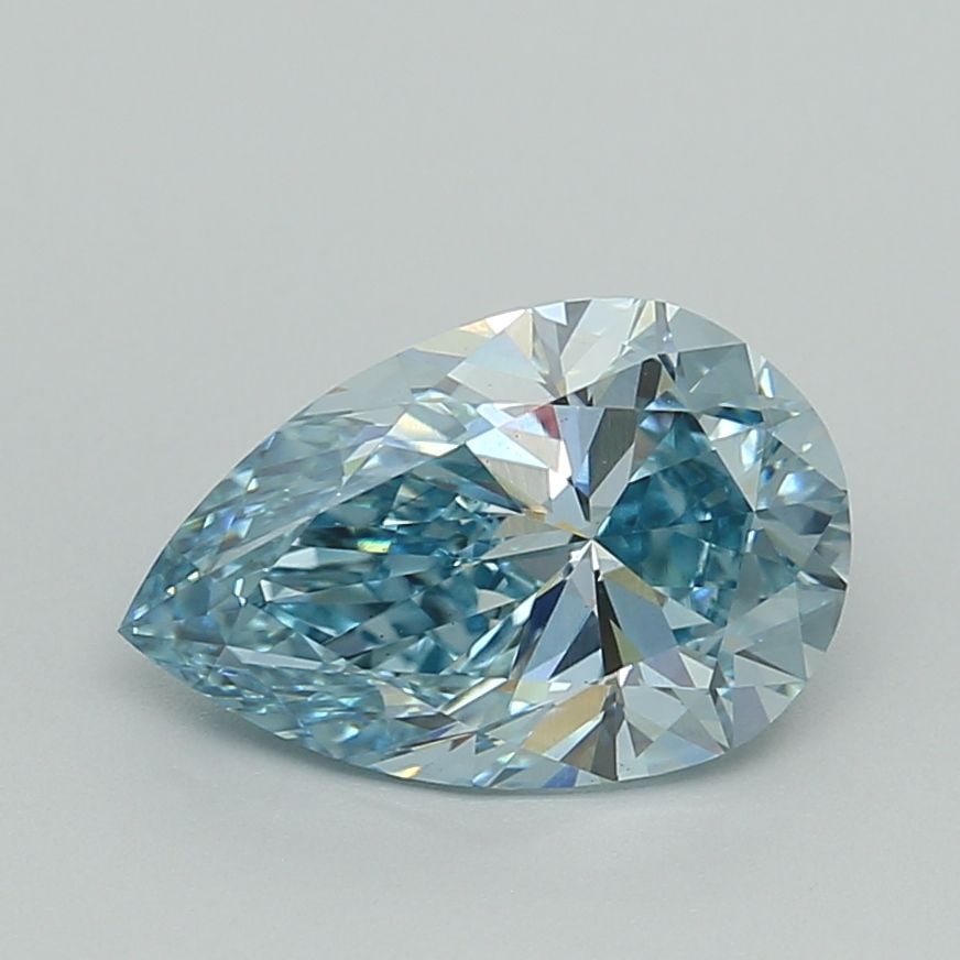 Loose Diamond - PEAR 2.23ct Fancy Vivid Greenish Blue VS1: Loose Diamond - PEAR 2.23ct Fancy Vivid Greenish Blue VS1 Source: This is a real non-mined Diamond that has been grown in a lab Shape: PEAR Carats: 2.23 Color: Fancy Vivid Greenish Blue Certification: