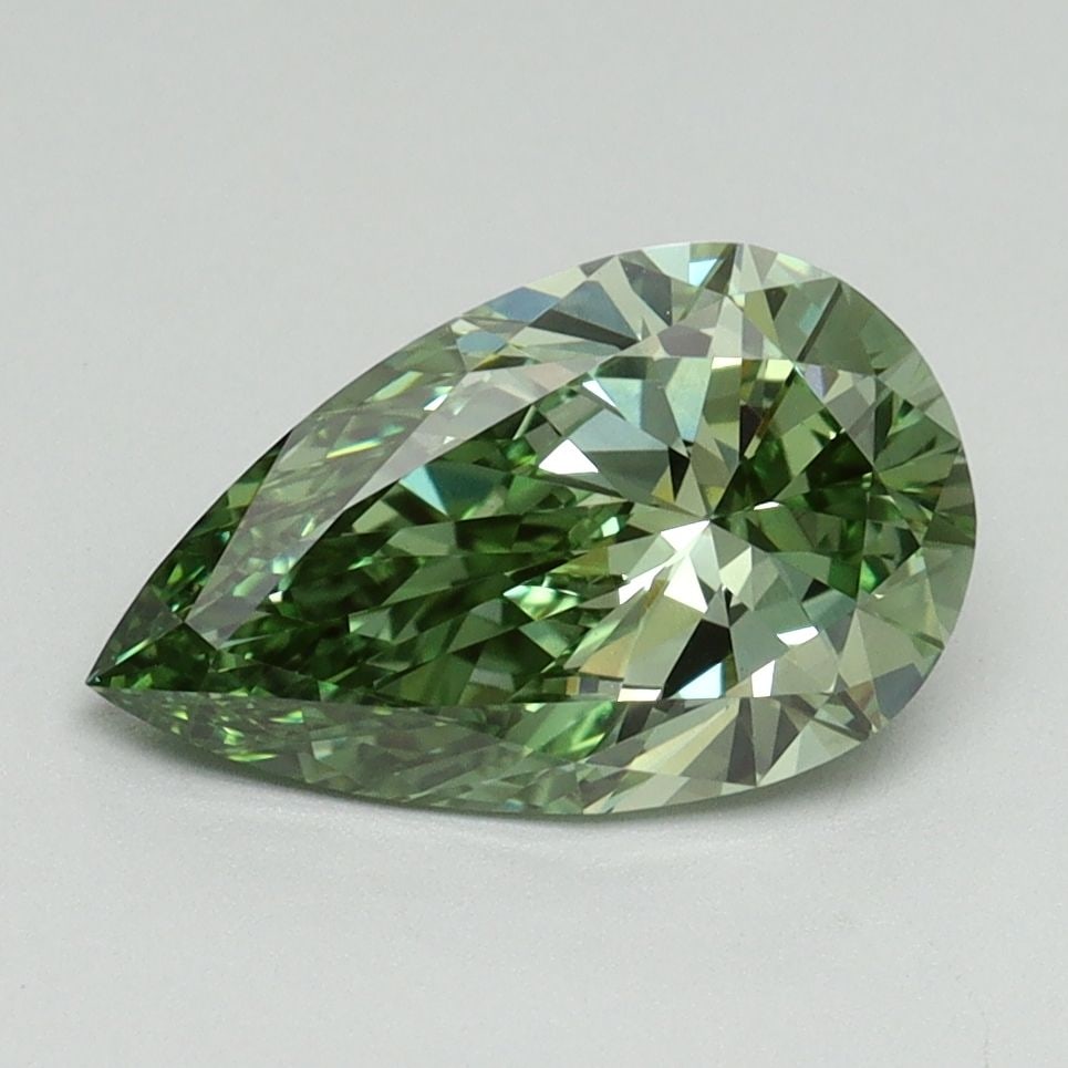 Loose Diamond - PEAR 1.68ct Fancy Vivid Green VVS2: Loose Diamond - PEAR 1.68ct Fancy Vivid Green VVS2 Source: This is a real non-mined Diamond that has been grown in a lab Shape: PEAR Carats: 1.68 Color: Fancy Vivid Green Certification: IGI Video: