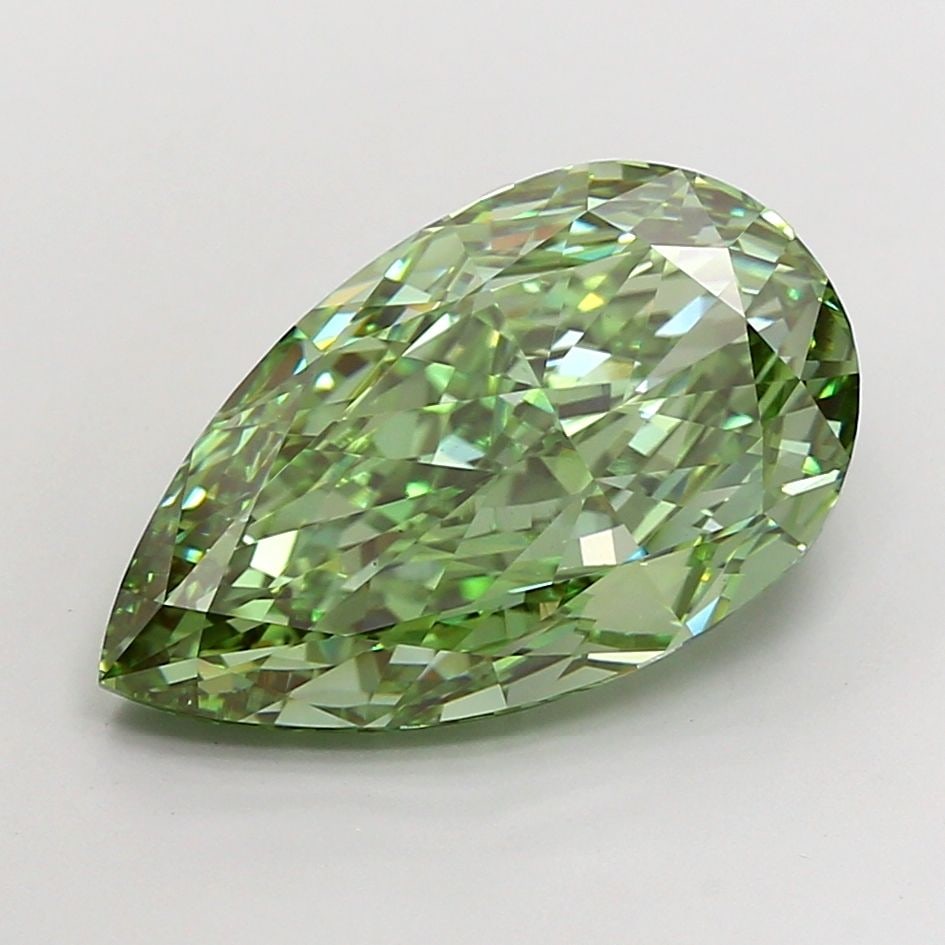 Loose Diamond - PEAR 10.14ct Fancy Vivid Green VS1: Loose Diamond - PEAR 10.14ct Fancy Vivid Green VS1 Source: This is a real non-mined Diamond that has been grown in a lab Shape: PEAR Carats: 10.14 Color: Fancy Vivid Green Certification: IGI Video:
