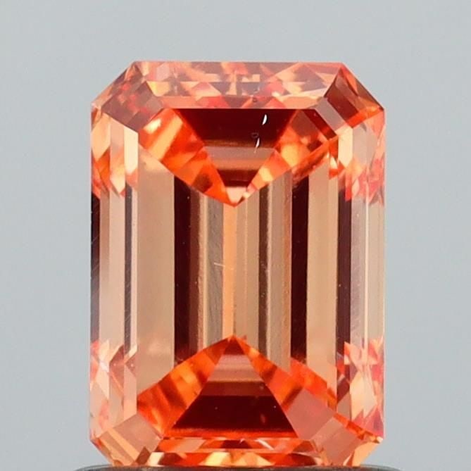 Loose Diamond - EMERALD 1.0ct Fancy Intense Pinkish Orange SI1: Loose Diamond - EMERALD 1.0ct Fancy Intense Pinkish Orange SI1 Source: This is a real non-mined Diamond that has been grown in a lab Shape: EMERALD Carats: 1.0 Color: Fancy Intense Pinkish Orange Cert