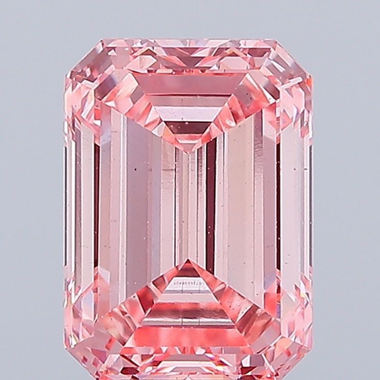 Loose Diamond - EMERALD 5.37ct Fancy Vivid Pink VS2: Loose Diamond - EMERALD 5.37ct Fancy Vivid Pink VS2 Source: This is a real non-mined Diamond that has been grown in a lab Shape: EMERALD Carats: 5.37 Color: Fancy Vivid Pink Certification: IGI Video: