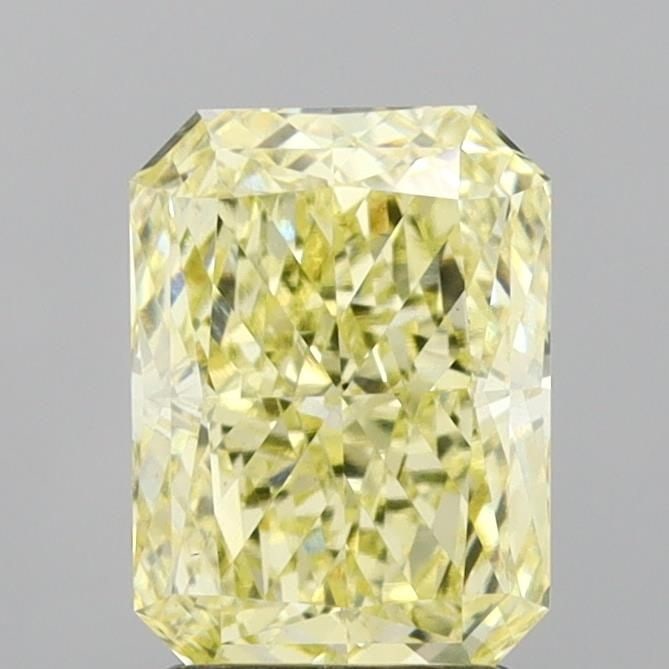 Loose Diamond - RADIANT 2.11ct Fancy Light Yellow VS1: Loose Diamond - RADIANT 2.11ct Fancy Light Yellow VS1 Source: This is a real non-mined Diamond that has been grown in a lab Shape: RADIANT Carats: 2.11 Color: Fancy Light Yellow Certification: IGI Vid