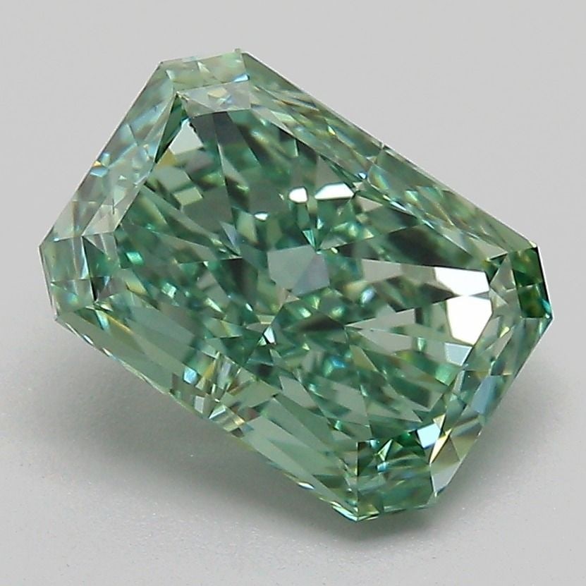 Loose Diamond - RADIANT 2.57ct Fancy Vivid Green VS1: Loose Diamond - RADIANT 2.57ct Fancy Vivid Green VS1 Source: This is a real non-mined Diamond that has been grown in a lab Shape: RADIANT Carats: 2.57 Color: Fancy Vivid Green Certification: IGI Video