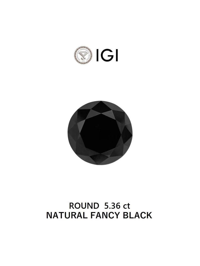 Loose Diamond - ROUND 5.36ct Black: Loose Diamond - ROUND 5.36ct Black Source: Natural Shape: ROUND Carats: 5.36 Color: Black Certification: IGI Video: