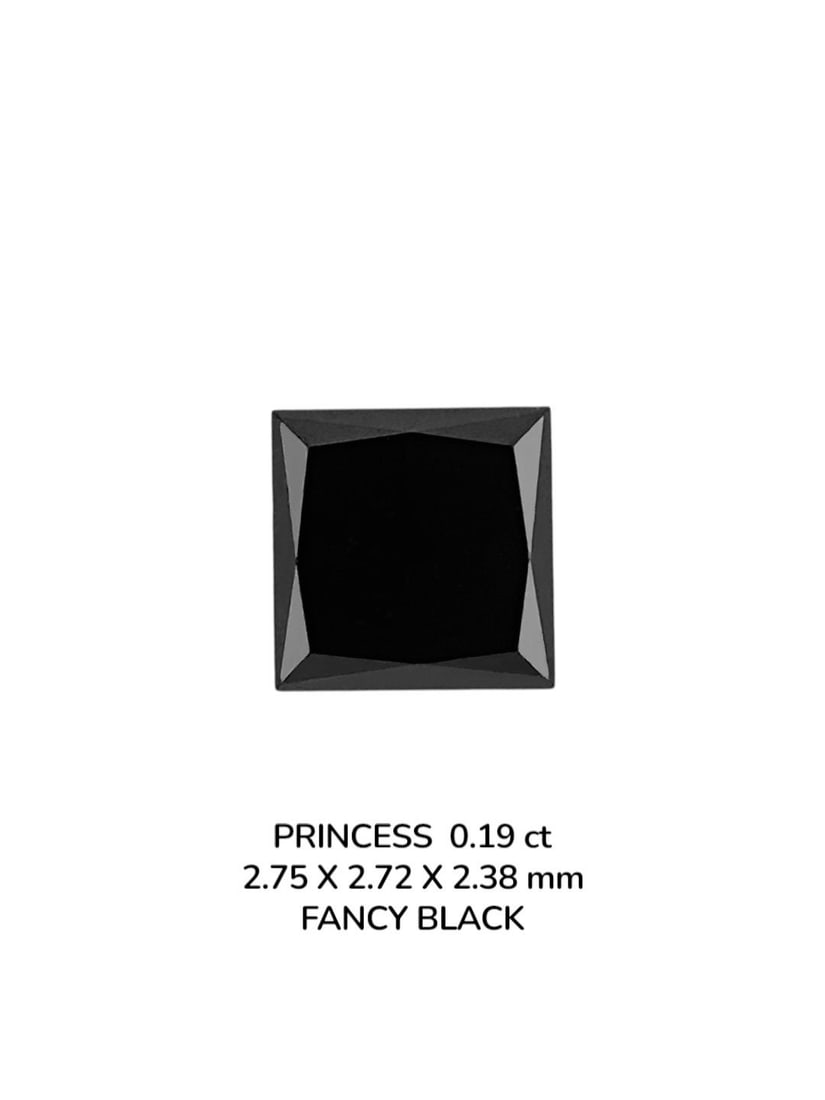 Loose Diamond - PRINCESS 0.19ct Fancy Black VVS2: Loose Diamond - PRINCESS 0.19ct Fancy Black VVS2 Source: Natural Shape: PRINCESS Carats: 0.19 Color: Fancy Black Certification: NONE PLEASE NOTE: Framed, Large, or heavy items do not have shipping cos