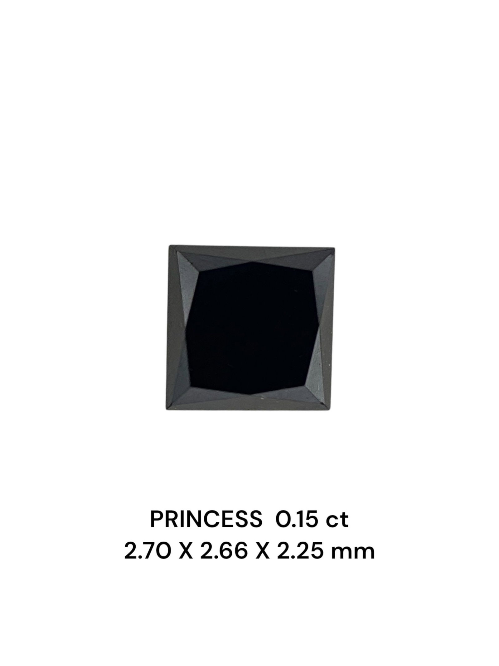 Loose Diamond - PRINCESS 0.15ct Fancy Black VVS2: Loose Diamond - PRINCESS 0.15ct Fancy Black VVS2 Source: Natural Shape: PRINCESS Carats: 0.15 Color: Fancy Black Certification: NONE PLEASE NOTE: Framed, Large, or heavy items do not have shipping cos