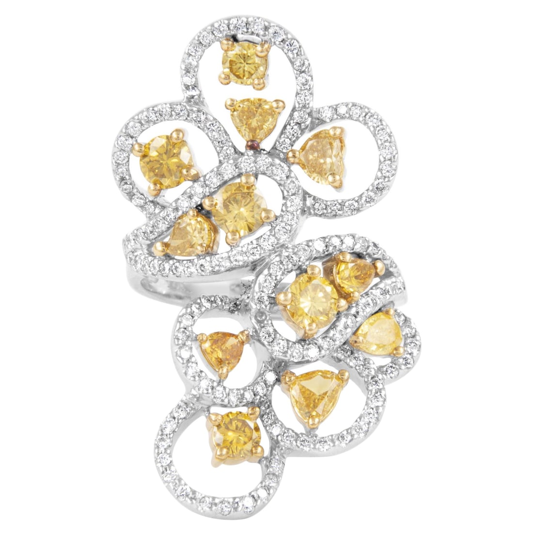 2.63ct Fancy Greenish Brownish Yellow Diamond Floral Ring 18k Gold: 2.63ct Fancy Greenish Brownish Yellow Diamond Floral Ring 18k Gold This exquisite floral ring features a stunning 2.63 carat total diamond weight, showcasing a unique blend of Fancy Greenish Brownish 
