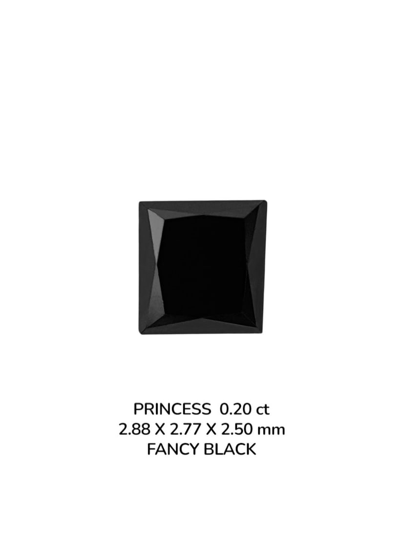 Loose Diamond - PRINCESS 0.2ct Fancy Black VVS2: Loose Diamond - PRINCESS 0.2ct Fancy Black VVS2 Source: Natural Shape: PRINCESS Carats: 0.2 Color: Fancy Black Certification: NONE PLEASE NOTE: Framed, Large, or heavy items do not have shipping costs