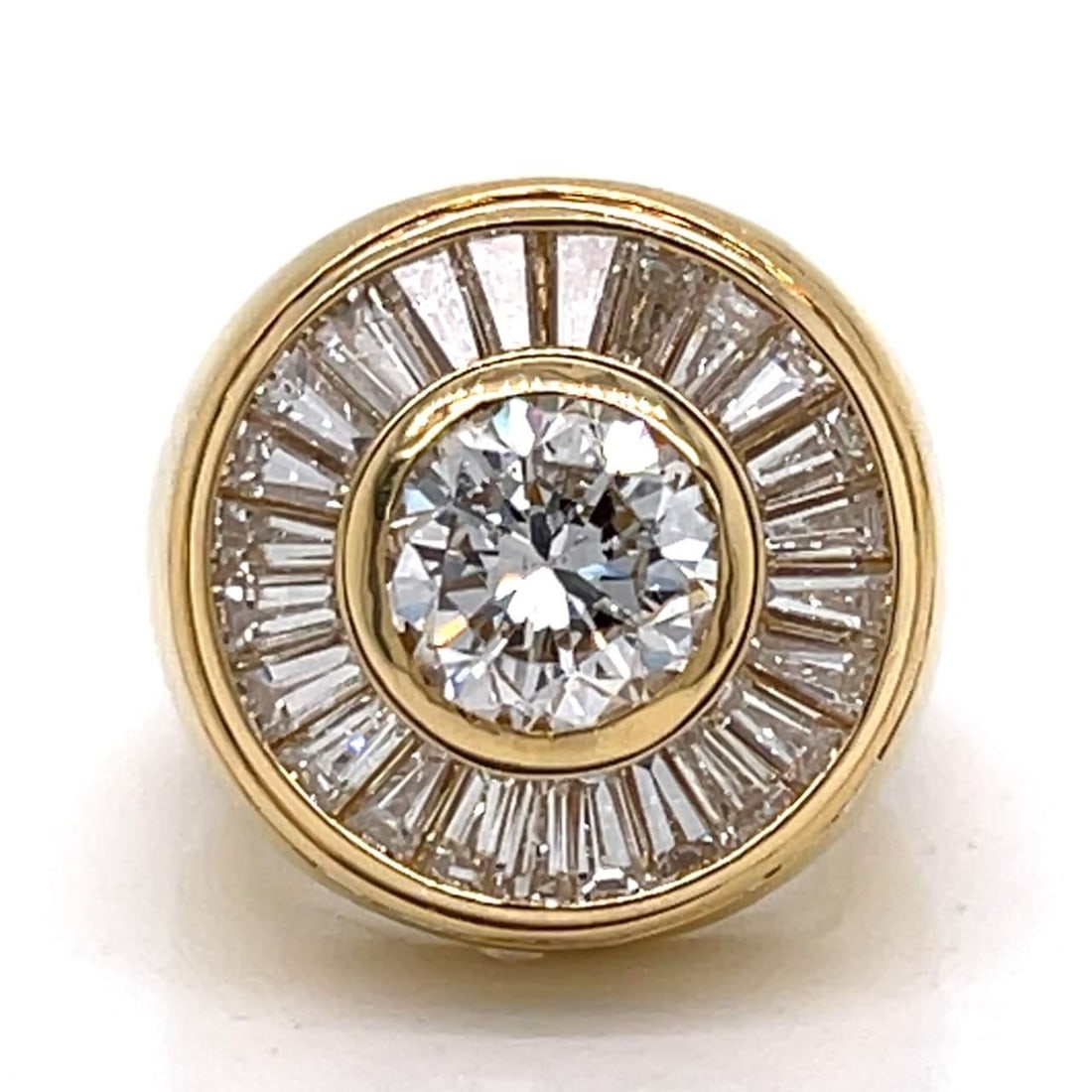 French 18K Yellow Gold GIA Certified 3.01 Ct Diamond Ring with 54 Diamonds: French 18K Yellow Gold GIA Certified 3.01 Ct Diamond Ring with 54 Diamonds This exquisite French ring is crafted in 18K yellow gold and features a stunning GIA Certified diamond weighing 3.01 carats. 