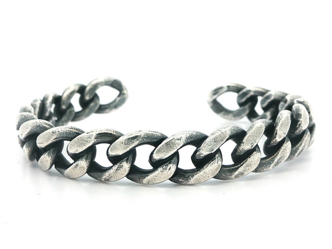 Blackened Sterling Silver Cuban Curb Link Open Cuff Bracelet 9.3mm Wide (1 of 5)