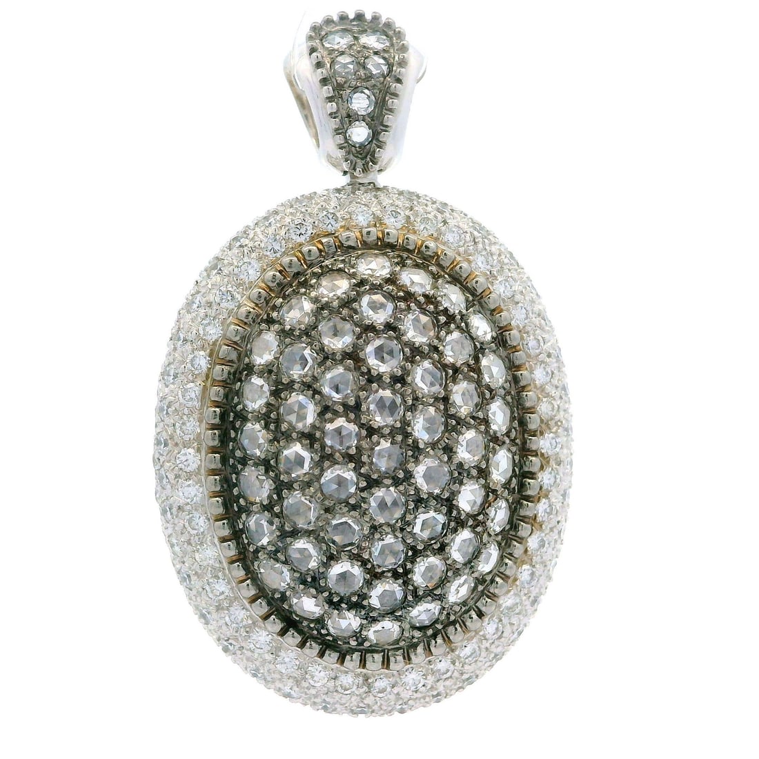 Mouawad Rosette 18k White Gold 5ctw Diamond Locket Pendant: Mouawad Rosette 18k White Gold 5ctw Diamond Locket Pendant This exquisite locket pendant from Mouawad features a stunning arrangement of natural genuine diamonds in both rose and round brilliant cuts,