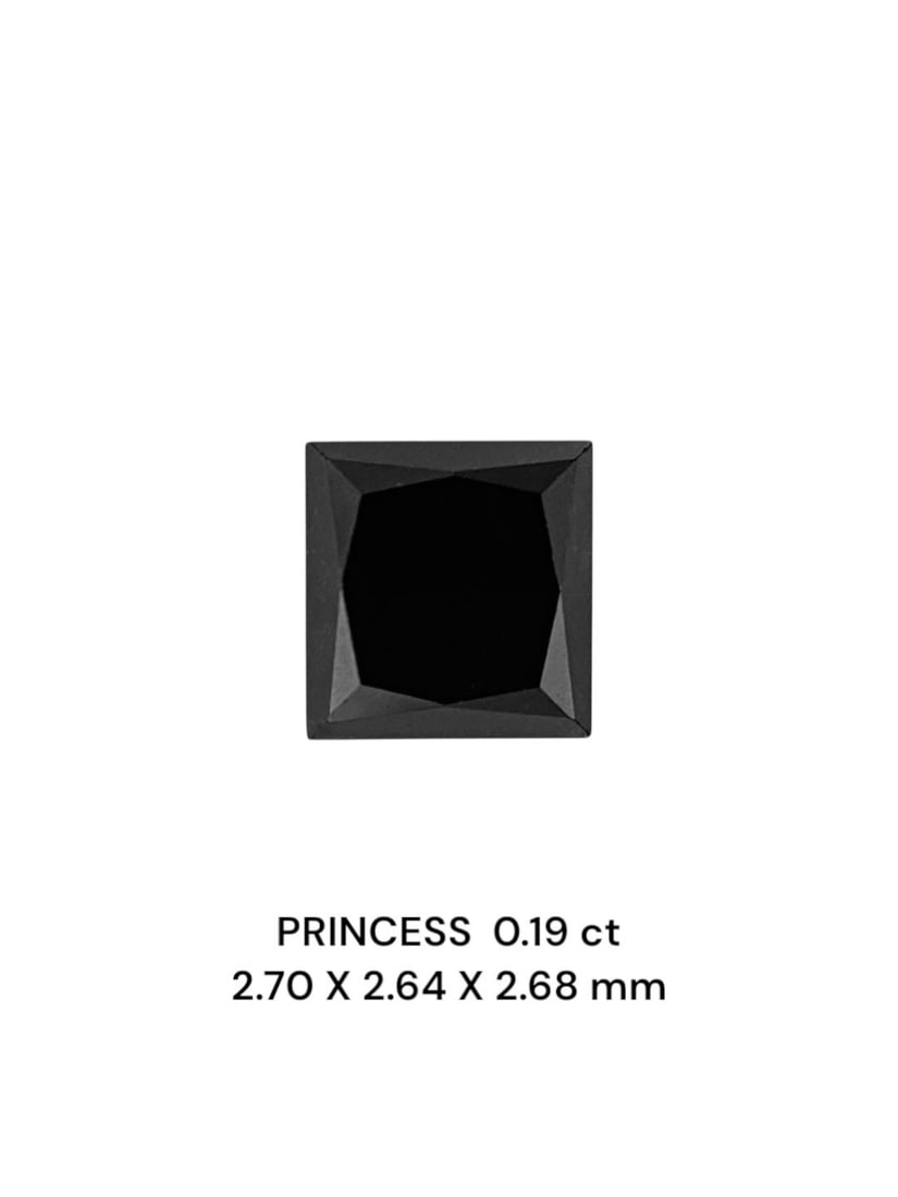 Loose Diamond - PRINCESS 0.19ct Fancy Black VVS2: Loose Diamond - PRINCESS 0.19ct Fancy Black VVS2 Source: Natural Shape: PRINCESS Carats: 0.19 Color: Fancy Black Certification: NONE PLEASE NOTE: Framed, Large, or heavy items do not have shipping cos