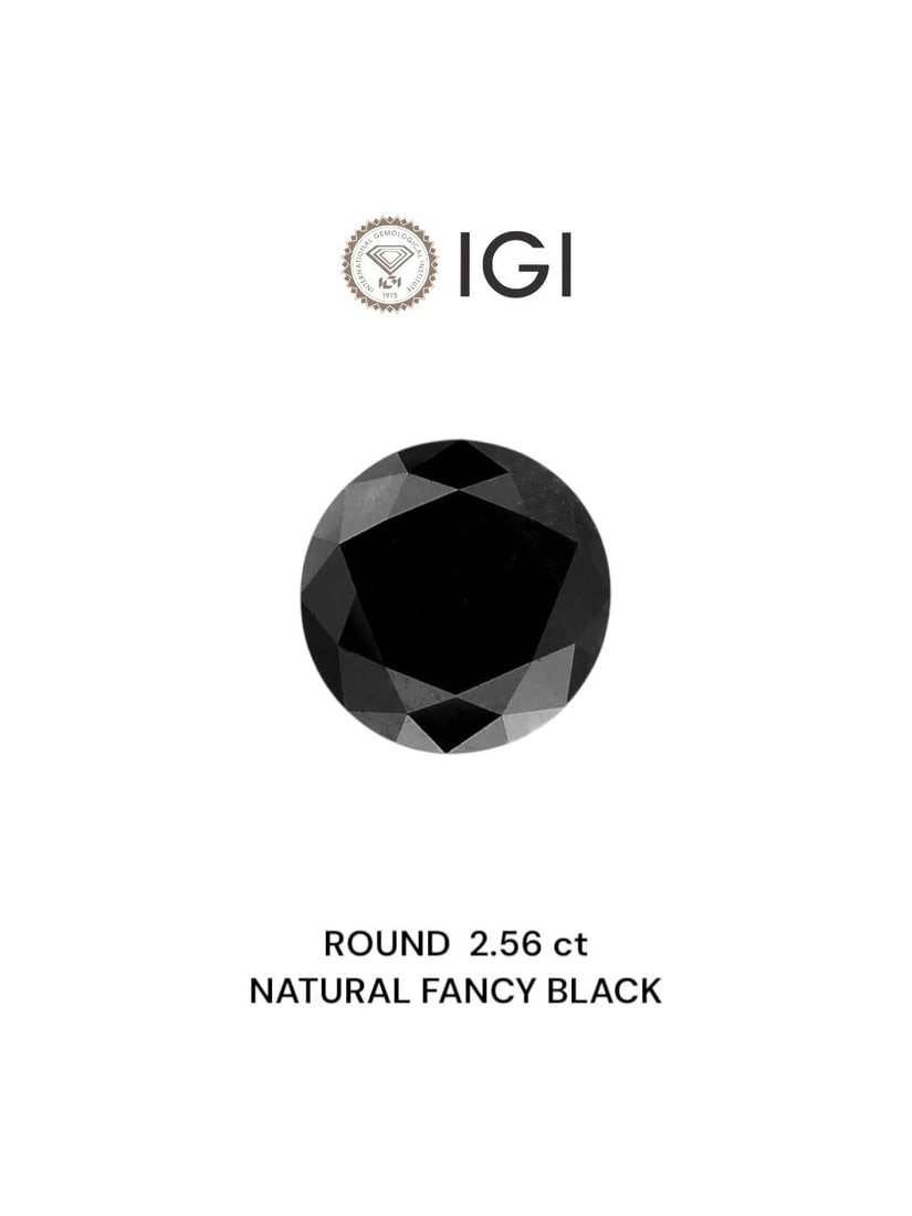 Loose Diamond - ROUND 2.56ct Fancy Black: Loose Diamond - ROUND 2.56ct Fancy Black Source: Natural Shape: ROUND Carats: 2.56 Color: Fancy Black Certification: IGI Video: