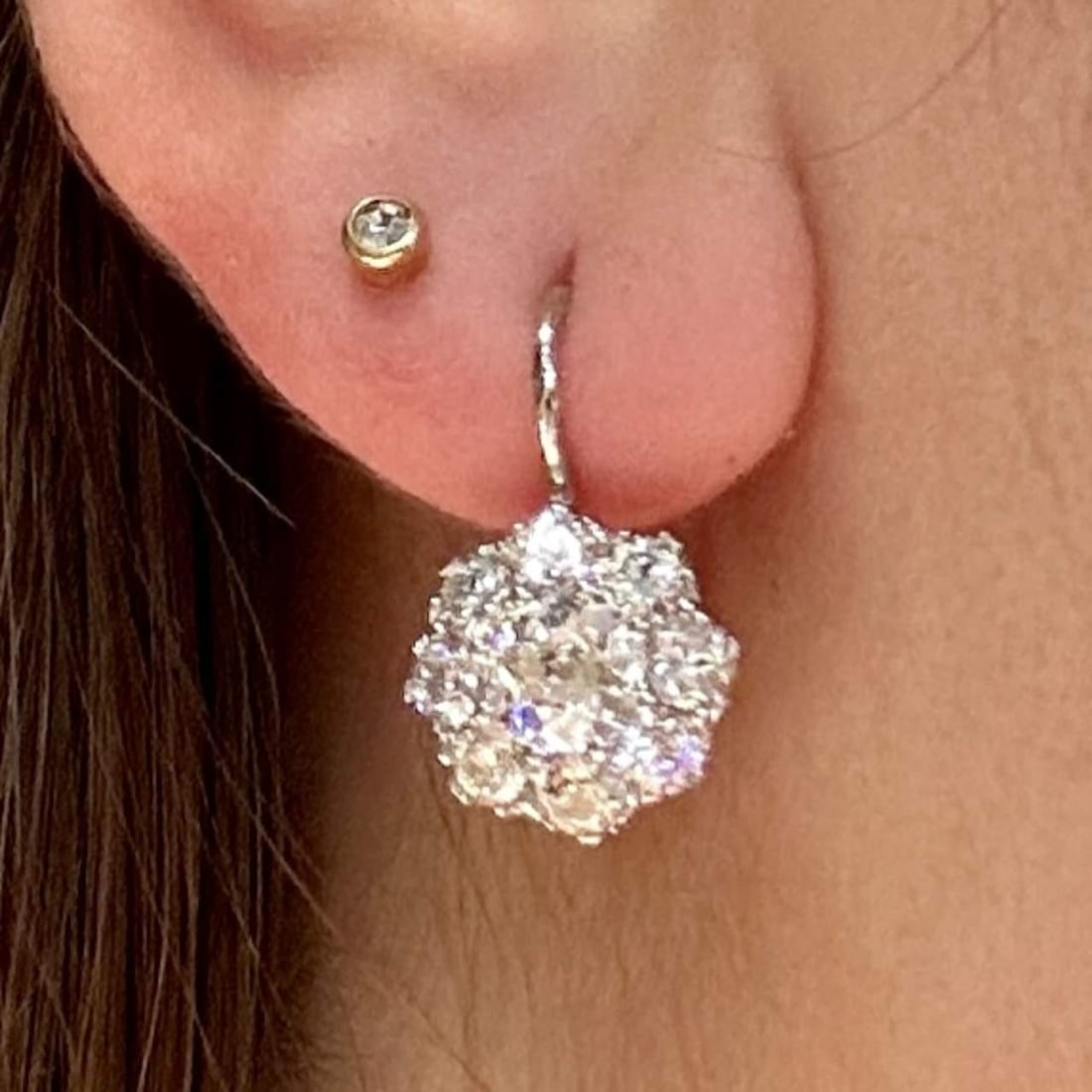 18K Yellow Gold Platinum 3.70 Ct Diamond Earrings Luxury (1 of 4)