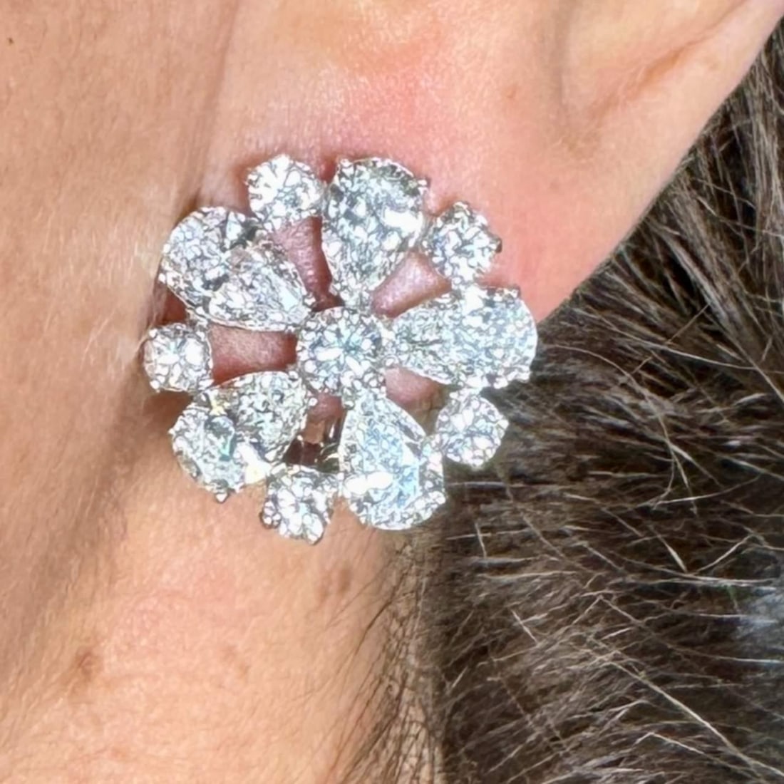 1960s Platinum Diamond Earrings 9.90 Ct G-H VVS-VS 10 Pear & 12 Round (1 of 2)