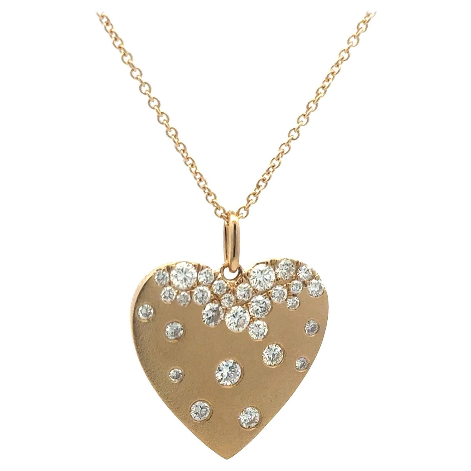 14K Yellow Gold Diamond Heart Confetti Pendant Necklace 0.90 Carats: 14K Yellow Gold Diamond Heart Confetti Pendant Necklace 0.90 Carats This stunning Diamond Heart Confetti Pendant Necklace is crafted from luxurious 14K yellow gold and features a playful design adorne