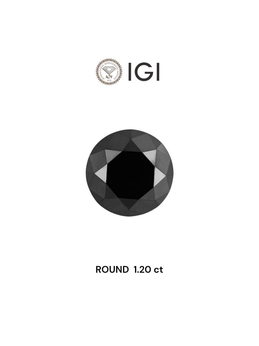 Loose Diamond - ROUND 1.2ct Black: Loose Diamond - ROUND 1.2ct Black Source: Natural Shape: ROUND Carats: 1.2 Color: Black Certification: IGI Video:
