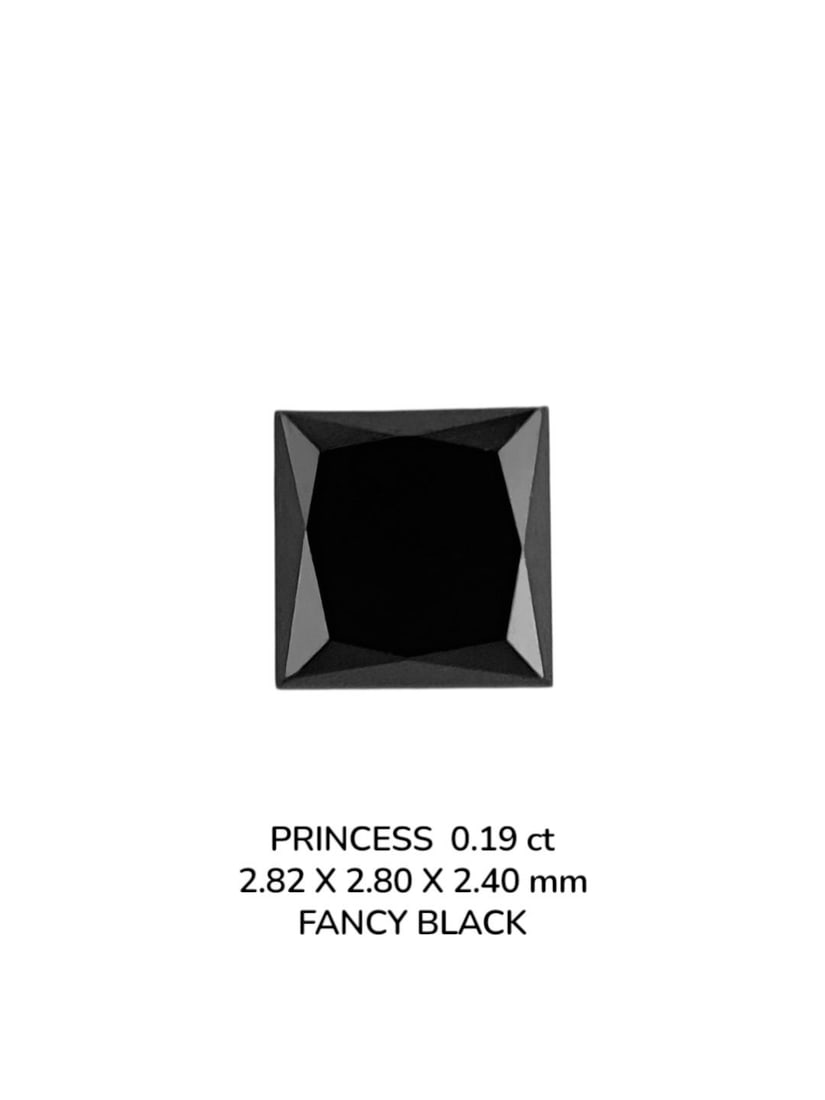 Loose Diamond - PRINCESS 0.19ct Fancy Black VVS2: Loose Diamond - PRINCESS 0.19ct Fancy Black VVS2 Source: Natural Shape: PRINCESS Carats: 0.19 Color: Fancy Black Certification: NONE PLEASE NOTE: Framed, Large, or heavy items do not have shipping cos