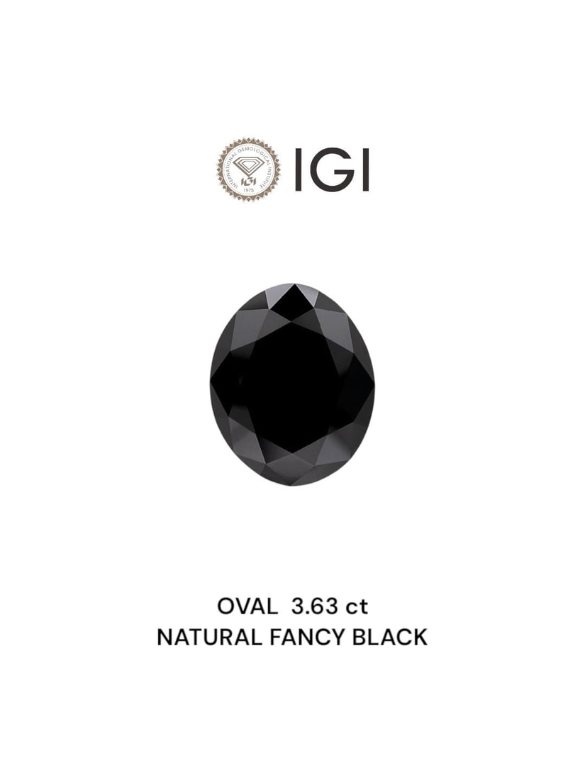 Loose Diamond - OVAL 3.63ct Fancy Black: Loose Diamond - OVAL 3.63ct Fancy Black Source: Natural Shape: OVAL Carats: 3.63 Color: Fancy Black Certification: IGI Video: