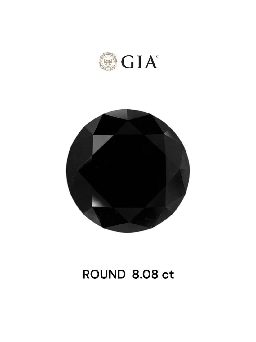 Loose Diamond - ROUND 8.08ct Fancy Black VVS2: Loose Diamond - ROUND 8.08ct Fancy Black VVS2 Source: Natural Shape: ROUND Carats: 8.08 Color: Fancy Black Certification: GIA Video: