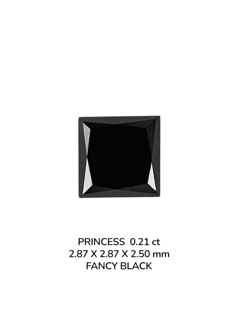 Loose Diamond - PRINCESS 0.21ct Fancy Black VVS2: Loose Diamond - PRINCESS 0.21ct Fancy Black VVS2 Source: Natural Shape: PRINCESS Carats: 0.21 Color: Fancy Black Certification: NONE PLEASE NOTE: Framed, Large, or heavy items do not have shipping cos