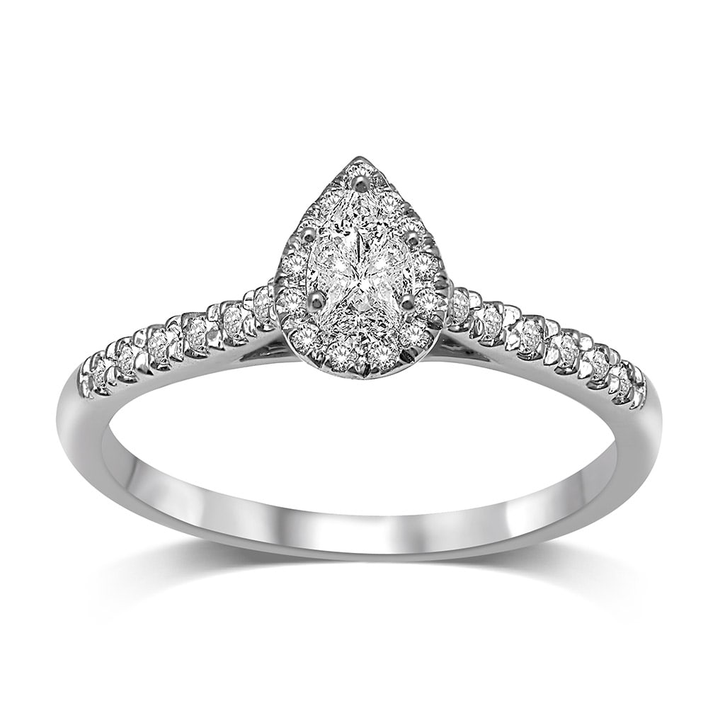 14K White Gold 1/2 Ct.Tw. Diamond Halo Engagement Ring: 14K White Gold 1/2 Ct.Tw. Diamond Halo Engagement Ring Elegant Diamond Straight Shank Single Halo Engagement Ring Fashioned In 14K White Gold And Features Sparkling 1/2 Ct.Tw. Diamond. The Center Ston
