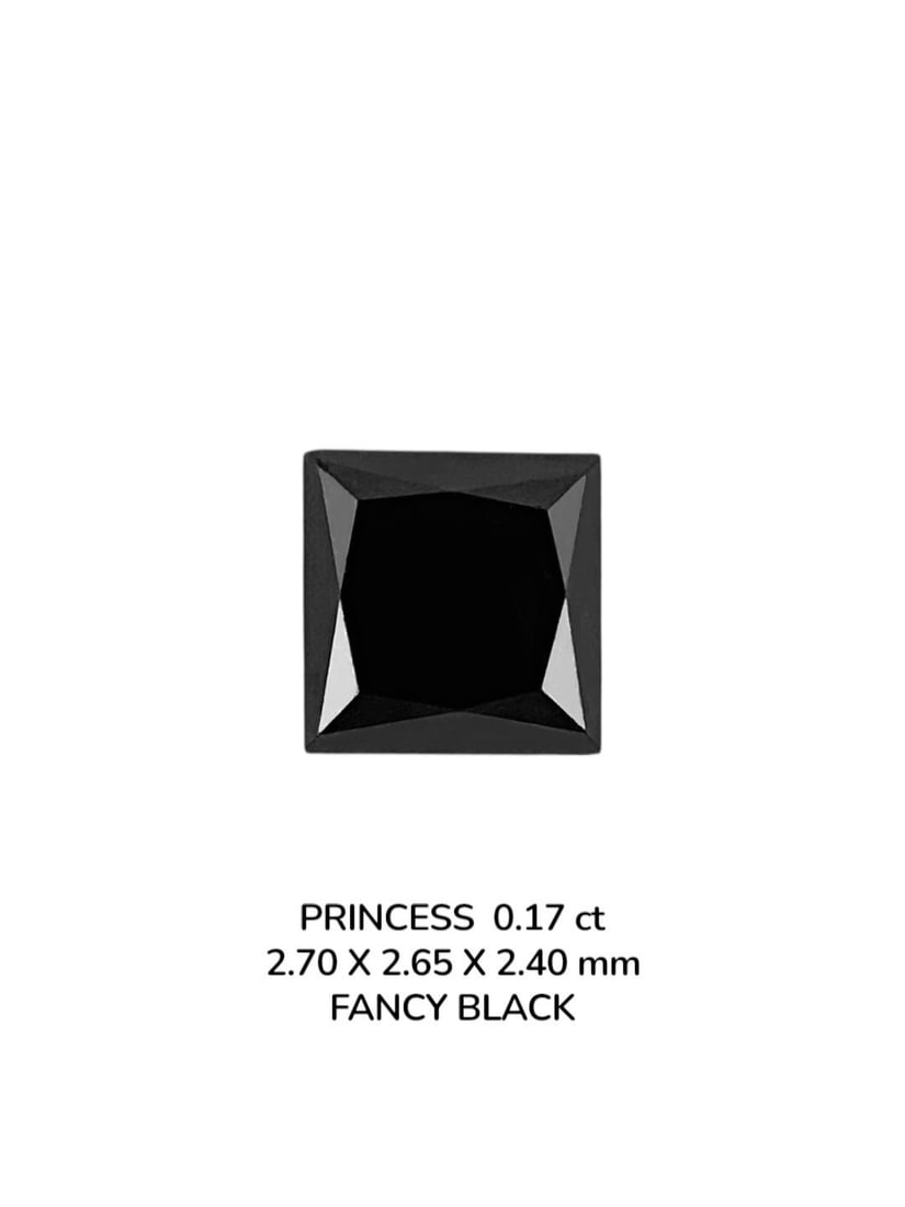 Loose Diamond - PRINCESS 0.17ct Fancy Black VVS2: Loose Diamond - PRINCESS 0.17ct Fancy Black VVS2 Source: Natural Shape: PRINCESS Carats: 0.17 Color: Fancy Black Certification: NONE PLEASE NOTE: Framed, Large, or heavy items do not have shipping cos