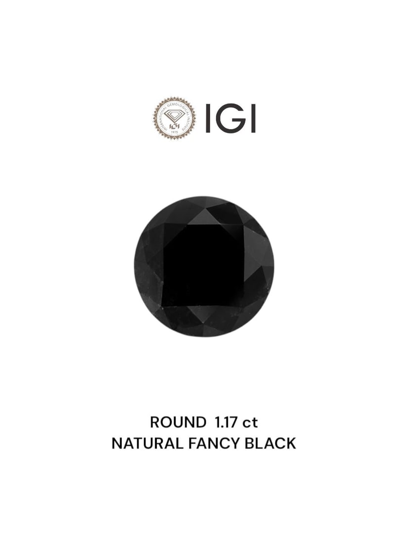 Loose Diamond - ROUND 1.17ct Fancy Black: Loose Diamond - ROUND 1.17ct Fancy Black Source: Natural Shape: ROUND Carats: 1.17 Color: Fancy Black Certification: IGI Video: