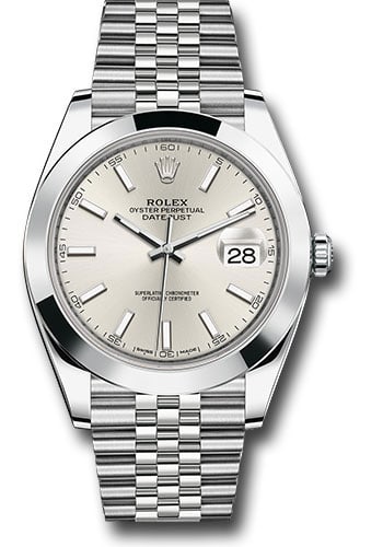 Datejust 41mm White Dial Jubilee Bracelet Ref 126300 2021 Card: Datejust 41mm White Dial Jubilee Bracelet Ref 126300 2021 Card This Rolex Datejust 41 features a white index dial and a smooth bezel, paired with a Jubilee bracelet. The watch is identified by referen