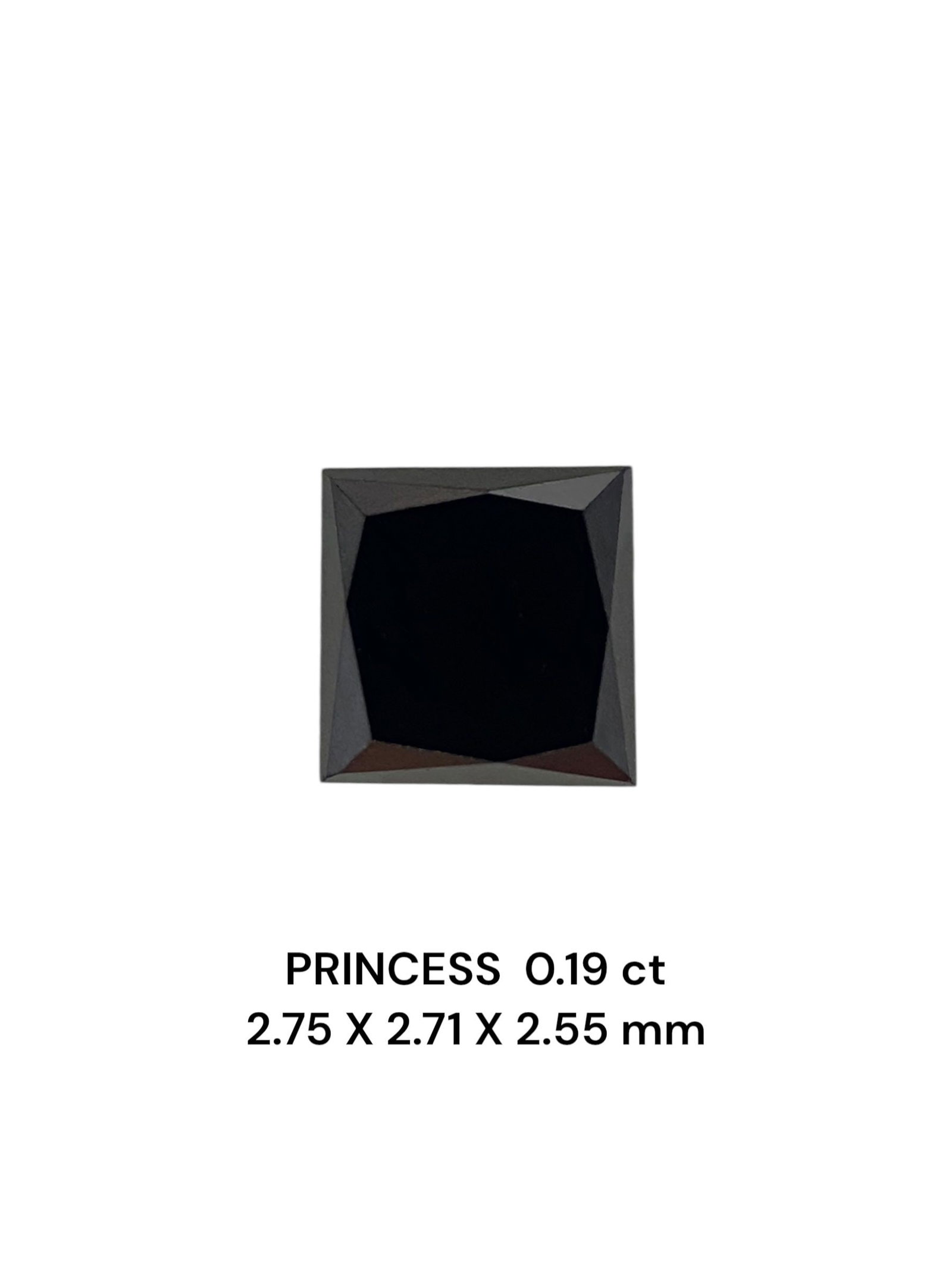 Loose Diamond - PRINCESS 0.19ct Fancy Black VVS2: Loose Diamond - PRINCESS 0.19ct Fancy Black VVS2 Source: Natural Shape: PRINCESS Carats: 0.19 Color: Fancy Black Certification: NONE PLEASE NOTE: Framed, Large, or heavy items do not have shipping cos