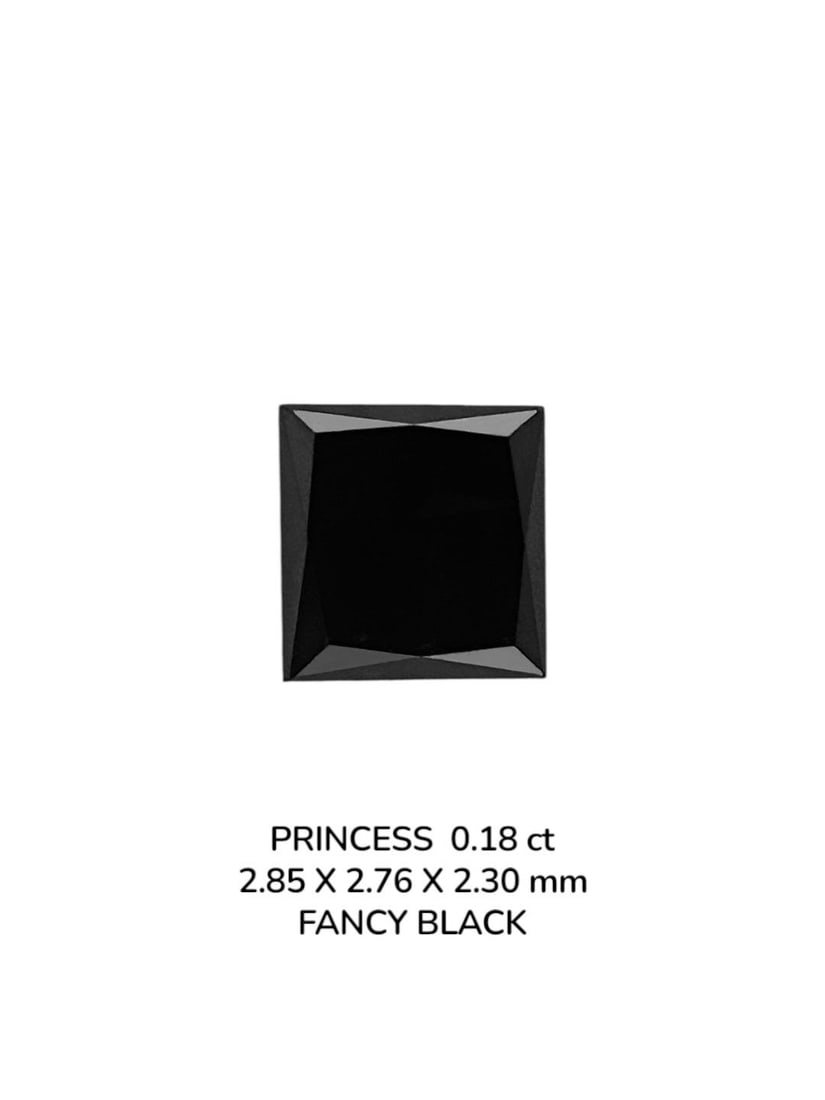 Loose Diamond - PRINCESS 0.18ct Fancy Black VVS2: Loose Diamond - PRINCESS 0.18ct Fancy Black VVS2 Source: Natural Shape: PRINCESS Carats: 0.18 Color: Fancy Black Certification: NONE PLEASE NOTE: Framed, Large, or heavy items do not have shipping cos