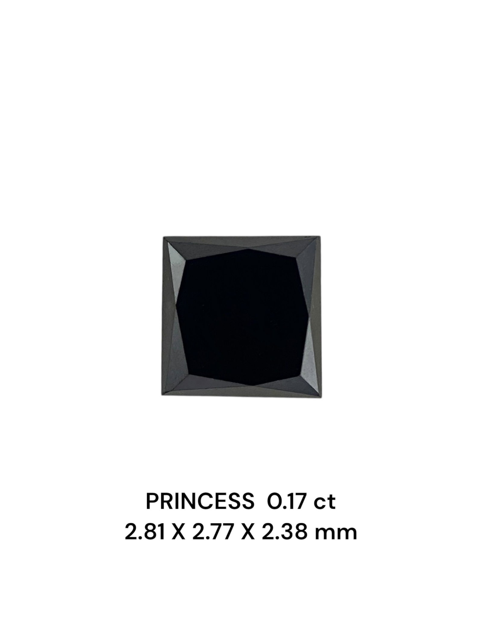 Loose Diamond - PRINCESS 0.17ct Fancy Black VVS2: Loose Diamond - PRINCESS 0.17ct Fancy Black VVS2 Source: Natural Shape: PRINCESS Carats: 0.17 Color: Fancy Black Certification: NONE PLEASE NOTE: Framed, Large, or heavy items do not have shipping cos