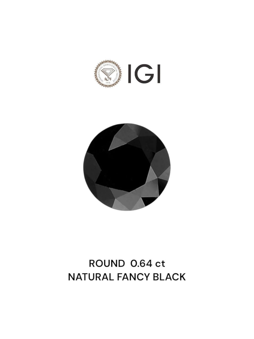 Loose Diamond - ROUND 0.64ct Fancy Black: Loose Diamond - ROUND 0.64ct Fancy Black Source: Natural Shape: ROUND Carats: 0.64 Color: Fancy Black Certification: IGI Video: