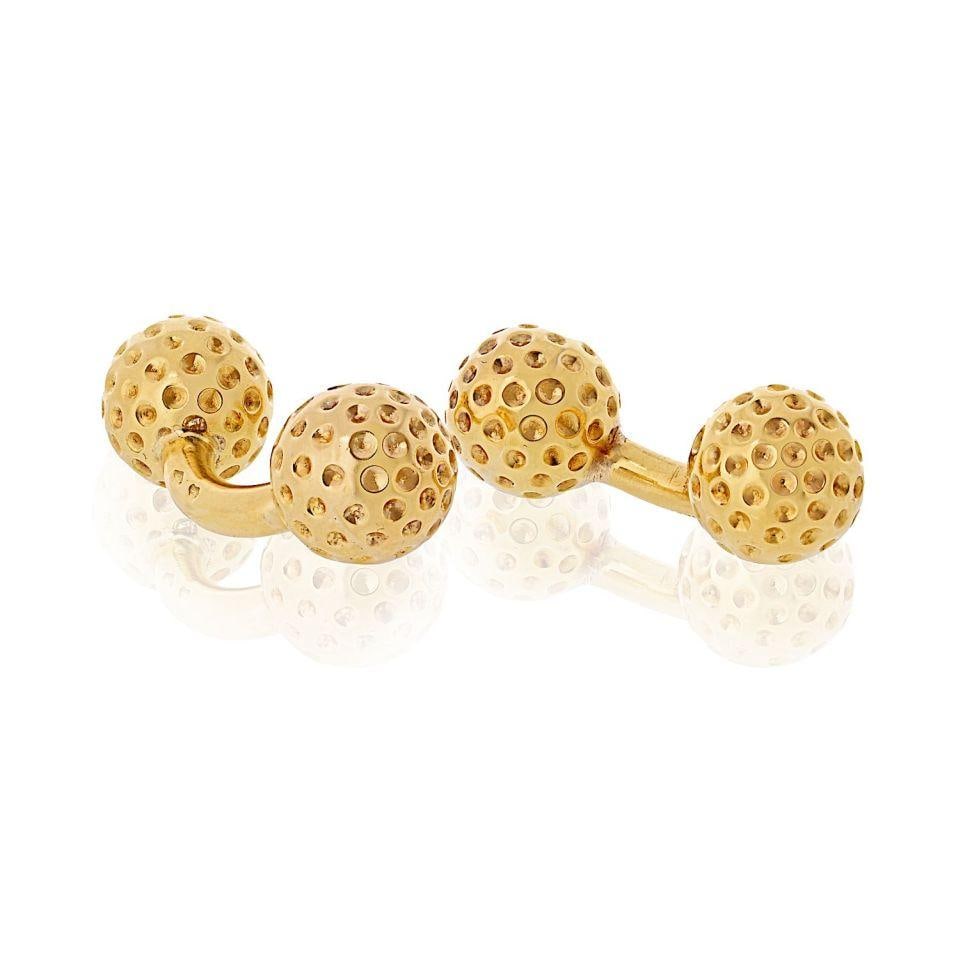 Hermes 18K Yellow Gold Golf Ball Cufflinks Signed Luxury Accessory: Hermes 18K Yellow Gold Golf Ball Cufflinks Signed Luxury Accessory Elevate your style with these exquisite Hermes 18K Yellow Gold Golf Ball Cuff Links. Crafted from solid 18K yellow gold, they showcas