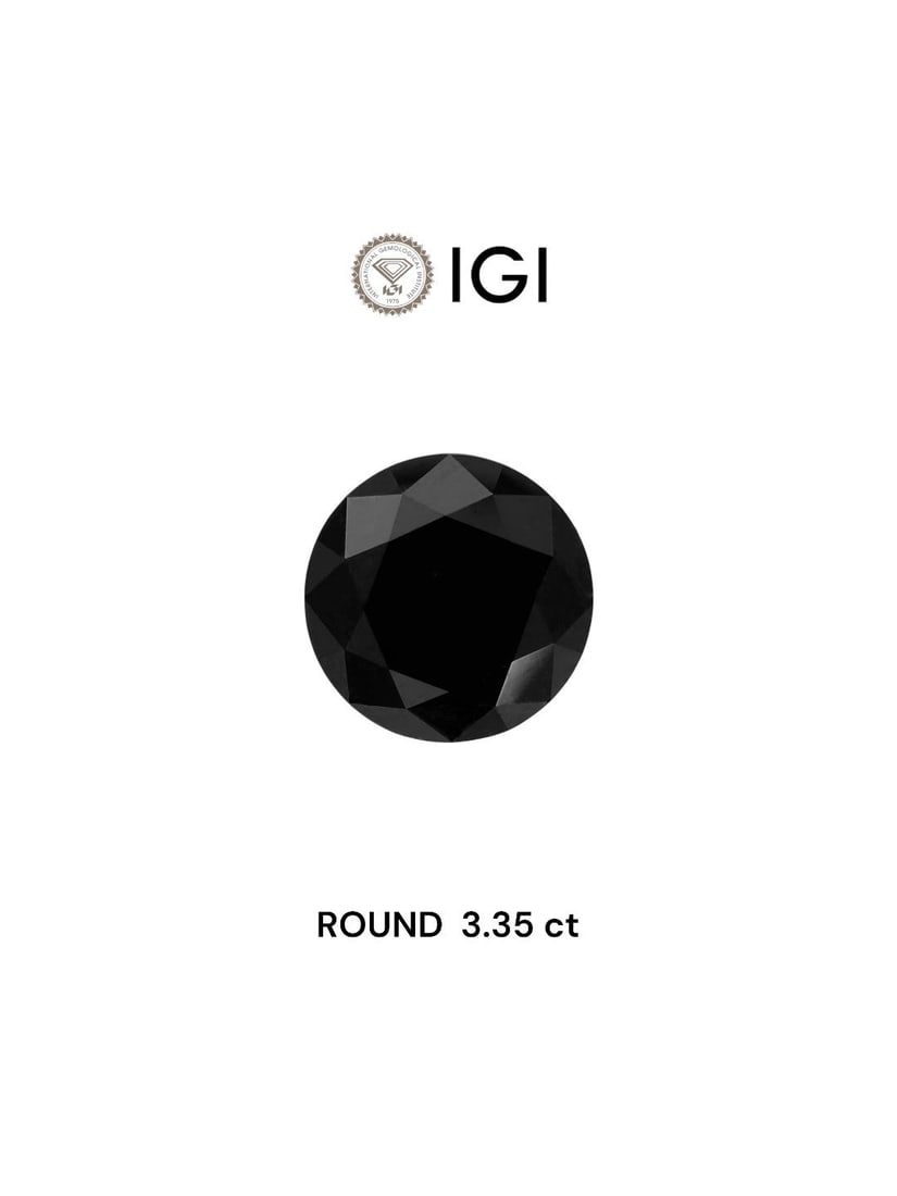Loose Diamond - ROUND 3.35ct Fancy Black: Loose Diamond - ROUND 3.35ct Fancy Black Source: Natural Shape: ROUND Carats: 3.35 Color: Fancy Black Certification: IGI Video: