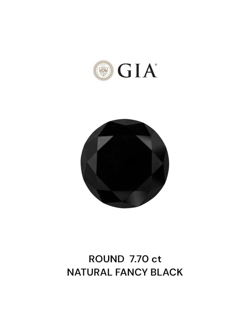 Loose Diamond - ROUND 7.7ct Fancy Black VVS2: Loose Diamond - ROUND 7.7ct Fancy Black VVS2 Source: Natural Shape: ROUND Carats: 7.7 Color: Fancy Black Certification: GIA Video: