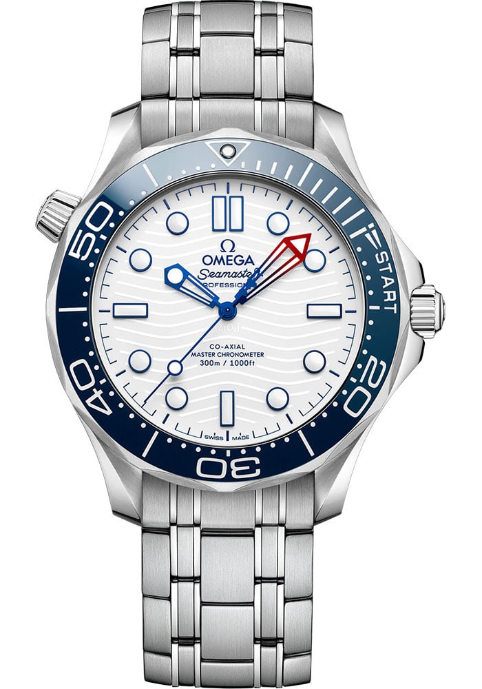 Omega Seamaster Diver 300M White Dial Ref 210.30.42.20.04.002 Bracelet Watch: Omega Seamaster Diver 300M White Dial Ref 210.30.42.20.04.002 Bracelet Watch This Omega Seamaster Diver 300M features a white dial and a rotating bezel. The watch is equipped with a matching bracelet 