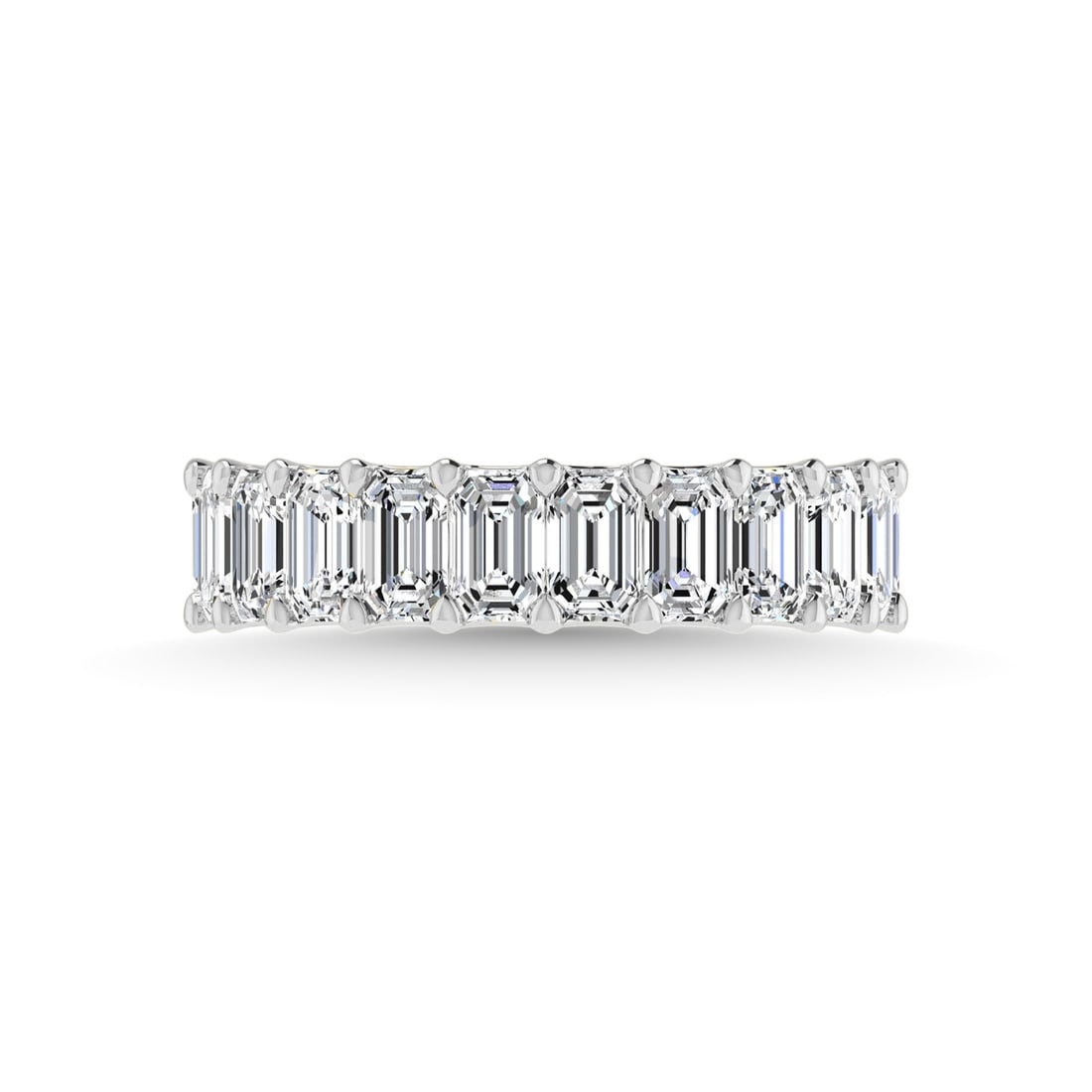 18K White Gold 4 5/8 CT Tw. Emerald Shape Diamond Full Eternity Band: 18K White Gold 4 5/8 CT Tw. Emerald Shape Diamond Full Eternity Band Celebrate everlasting love with our stunning Diamond Full Eternity Wedding Band. Crafted in precious metal, this timeless piece fea