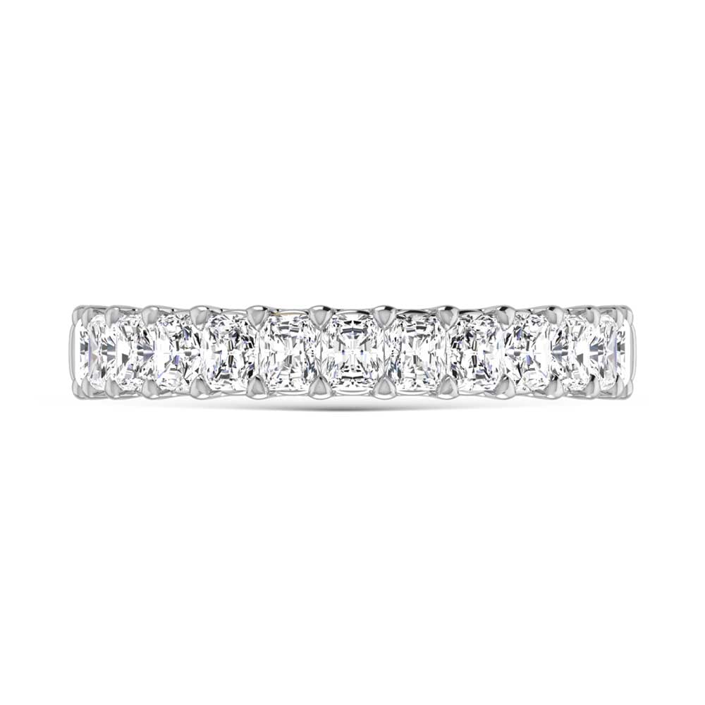 950 Platinum 2 3/4 Ct.Tw. Radiant Shape Diamond Half Way Eternity Band: 950 Platinum 2 3/4 Ct.Tw. Radiant Shape Diamond Half Way Eternity Band 950 Platinum Stone Color: G-h Stone Clarity: Si Each ring is presented in standard size 6.5. Complimentary resizing is available 