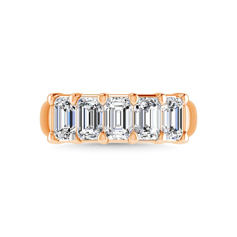 14K Rose Gold 1 5/8 CT Tw. Emerald Shape Diamond Five Stone Anniversary Band: 14K Rose Gold 1 5/8 CT Tw. Emerald Shape Diamond Five Stone Anniversary Band 14k Rose Gold Stone Color: G-h Stone Clarity: Si Each ring is presented in standard size 6.5. Complimentary resizing is ava